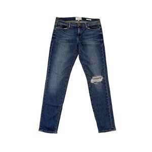 Frame Denim Women Size 27 Le Garcon Blue Jeans Cooper Mid Rise Distressed Knee
